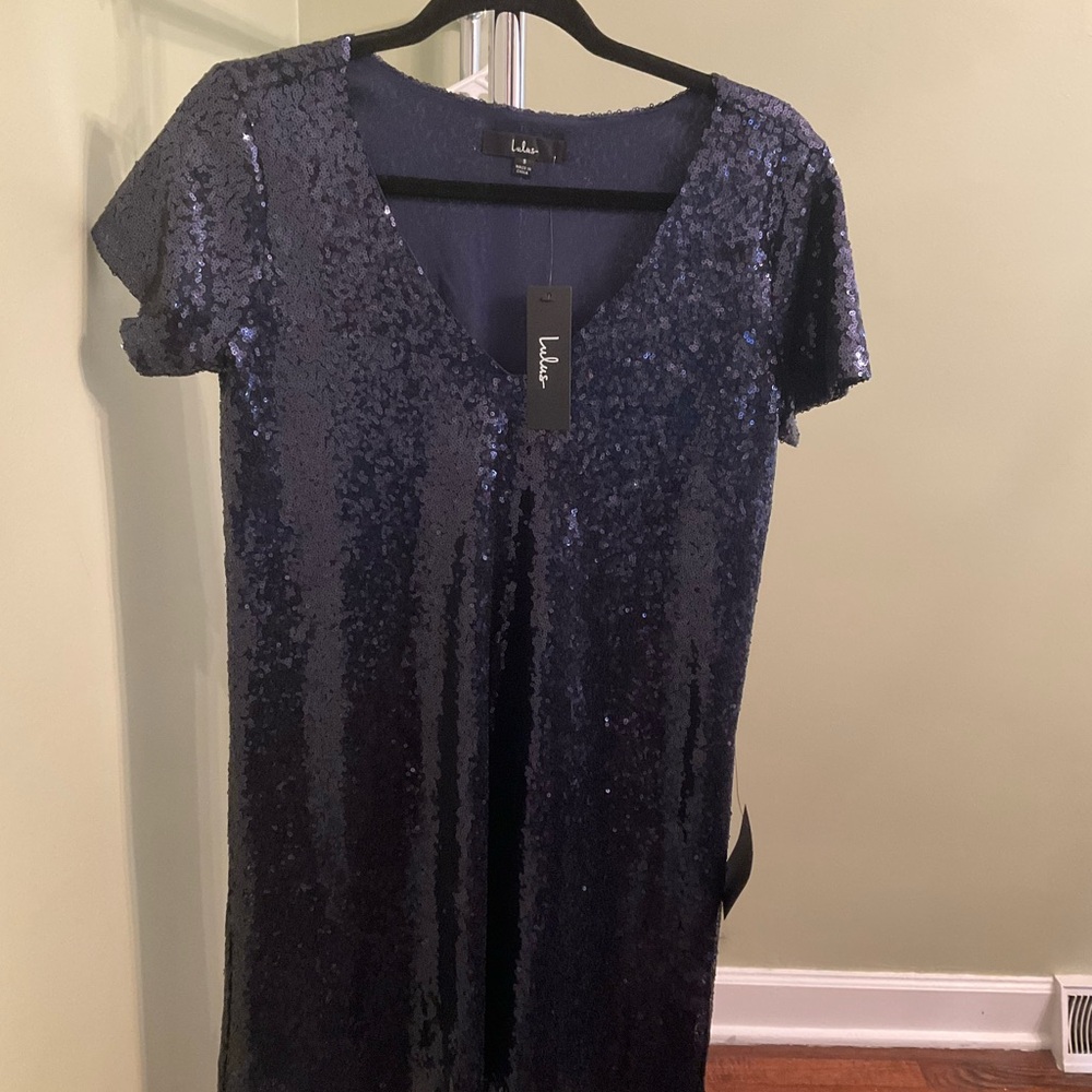 Lulu's Midnight Blue Sequin Mini Dress